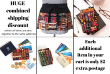 Load image into Gallery viewer, Book print half apron with zipper pocket for book lover or librarian
