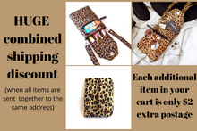 Load image into Gallery viewer, Cheetah half apron with zipper pocket for server waitress vendor cash