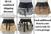 Load image into Gallery viewer, Black and white zebra half apron with zipper pocket