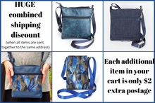 Load image into Gallery viewer, Denim blue vegan leather small crossbody bag for women with phone pocket