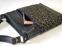 Load image into Gallery viewer, Black and metallic gold vegan faux leather small crossbody bag