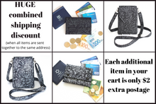 Load image into Gallery viewer, Black cell phone purse with adjustable strap - crossbody / shoulder bag