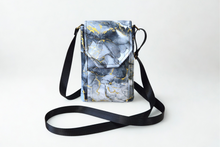 Load image into Gallery viewer, Gray black and gold marble fabric small crossbody phone bag for women