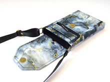 Load image into Gallery viewer, Gray black and gold marble fabric small crossbody phone bag for women