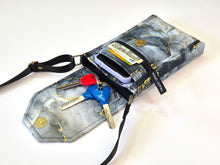 Load image into Gallery viewer, Gray black and gold marble fabric small crossbody phone bag for women
