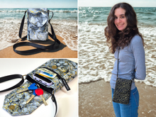 Load image into Gallery viewer, Gray black and gold marble fabric small crossbody phone bag for women