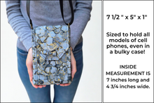 Load image into Gallery viewer, Gray black and gold fabric small crossbody cell phone purse for women
