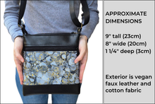 Load image into Gallery viewer, Gray, black, and metallic gold vegan leather small crossbody purse for women with pockets