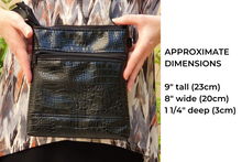 Load image into Gallery viewer, Black patent crocodile vegan leather small crossbody bag for women