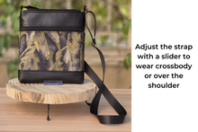 Load image into Gallery viewer, Black fabric and vegan leather small crossbody bag for women