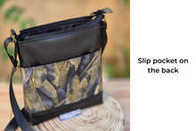 Load image into Gallery viewer, Black fabric and vegan leather small crossbody bag for women