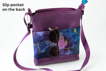 Load image into Gallery viewer, Purple and blue marble print vegan faux leather small crossbody bag