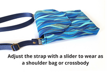 Load image into Gallery viewer, Crossbody cell phone purse - blue turquoise gold grab and go phone bag