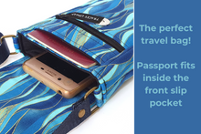 Load image into Gallery viewer, Crossbody cell phone purse - blue turquoise gold grab and go phone bag