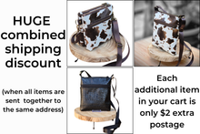 Load image into Gallery viewer, Brown and cream cow print vegan faux leather small cross body purse