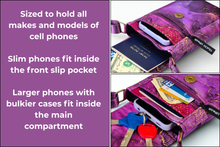 Load image into Gallery viewer, Purple marble fabric crossbody phone bag for women - cell phone purse