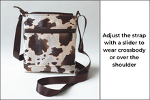 Load image into Gallery viewer, Brown and cream cow print vegan faux leather small cross body purse
