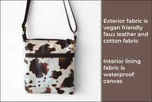 Load image into Gallery viewer, Brown and cream cow print vegan faux leather small cross body purse