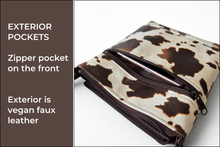 Load image into Gallery viewer, Brown and cream cow print vegan faux leather small cross body purse