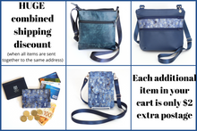 Load image into Gallery viewer, Blue fabric cell phone bag with pockets - minimalist crossbody purse

