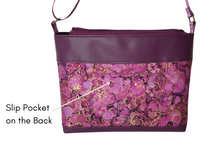 Load image into Gallery viewer, Purple vegan faux leather and fabric multi pocket cross body purse