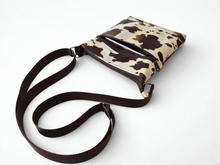 Load image into Gallery viewer, Brown and cream cow print vegan faux leather small cross body purse