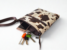 Load image into Gallery viewer, Brown and cream cow print vegan faux leather small cross body purse
