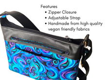 Load image into Gallery viewer, Blue and purple vegan friendly faux leather and fabric crossbody purse