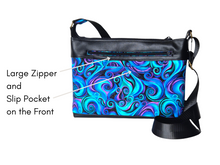 Load image into Gallery viewer, Blue and purple vegan friendly faux leather and fabric crossbody purse