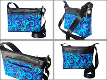 Load image into Gallery viewer, Blue and purple vegan friendly faux leather and fabric crossbody purse