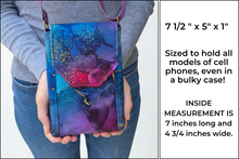 Load image into Gallery viewer, Purple and blue marble fabric crossbody cell phone purse for women