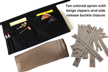 Load image into Gallery viewer, Black half apron with two zipper pockets for waitress server vendor