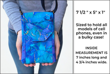 Load image into Gallery viewer, Blue and purple marble fabric small crossbody phone bag for women