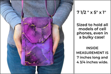 Load image into Gallery viewer, Purple marble fabric crossbody phone bag for women - cell phone purse