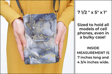 Load image into Gallery viewer, Gray black and gold marble fabric small crossbody phone bag for women