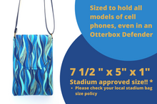 Load image into Gallery viewer, Crossbody cell phone purse - blue turquoise gold grab and go phone bag