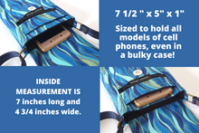 Load image into Gallery viewer, Crossbody cell phone purse - blue turquoise gold grab and go phone bag