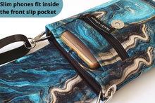 Load image into Gallery viewer, Crossbody cell phone purse, blue turquoise agate slice geode phone bag