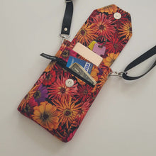 Load and play video in Gallery viewer, Minimalist crossbody cell phone bag in zinnia floral fabric
