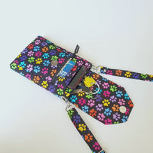 Load and play video in Gallery viewer, Dog walking bag - rainbow paw print crossbody phone bag
