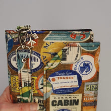 Load and play video in Gallery viewer, Family Sized Travel Document Holder and Passport Wallet - Travel Labels Fabric
