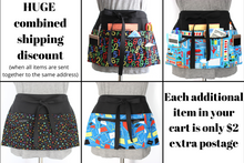 Load image into Gallery viewer, Autism awareness puzzle six pocket teacher apron with zipper pocket