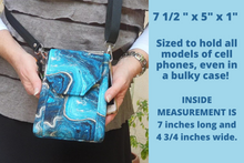 Load image into Gallery viewer, Crossbody cell phone purse, blue turquoise agate slice geode phone bag