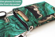 Load image into Gallery viewer, Cell phone bag, emerald green agate slice geode small crossbody bag