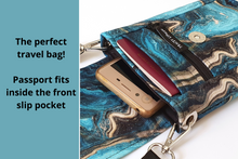 Load image into Gallery viewer, Crossbody cell phone purse, blue turquoise agate slice geode phone bag