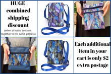 Load image into Gallery viewer, Blue faux vegan leather and fabric small crossbody purse for women
