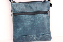 Load image into Gallery viewer, Denim blue vegan leather small crossbody bag for women with phone pocket