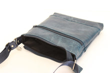 Load image into Gallery viewer, Denim blue vegan leather small crossbody bag for women with phone pocket