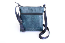 Load image into Gallery viewer, Denim blue vegan leather small crossbody bag for women with phone pocket