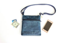 Load image into Gallery viewer, Denim blue vegan leather small crossbody bag for women with phone pocket